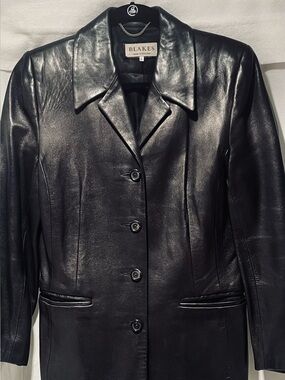 Women's Black Leather Button-Front Coat